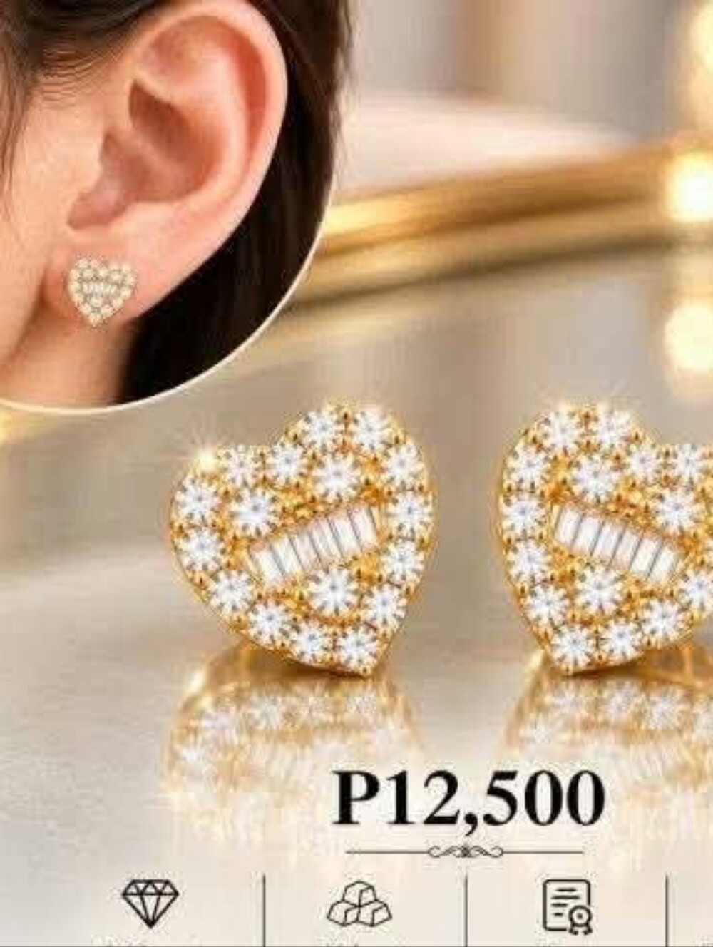 18k Heart Earrings in Yellow Gold with Diamonds